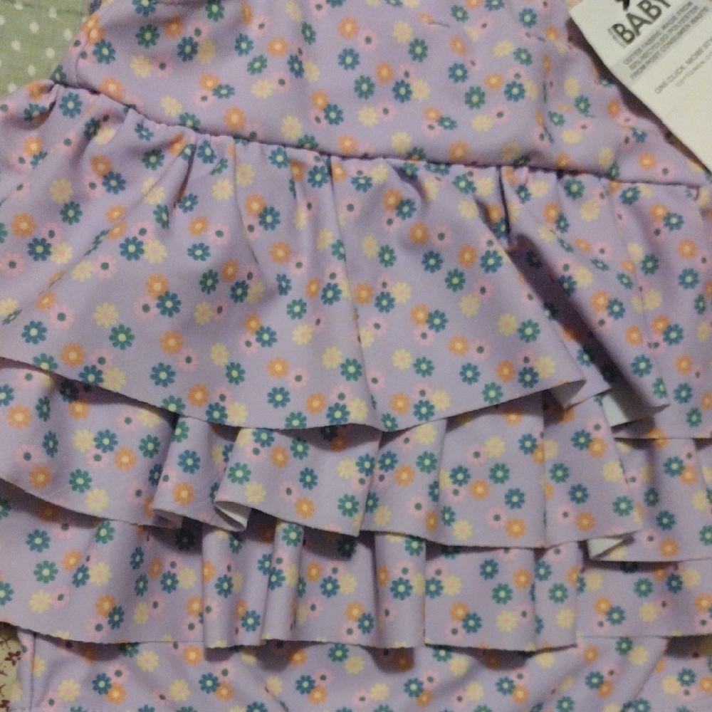 Charming Lilac Kids Swim One Piece with Floral Ruffles - Picture 7 of 9